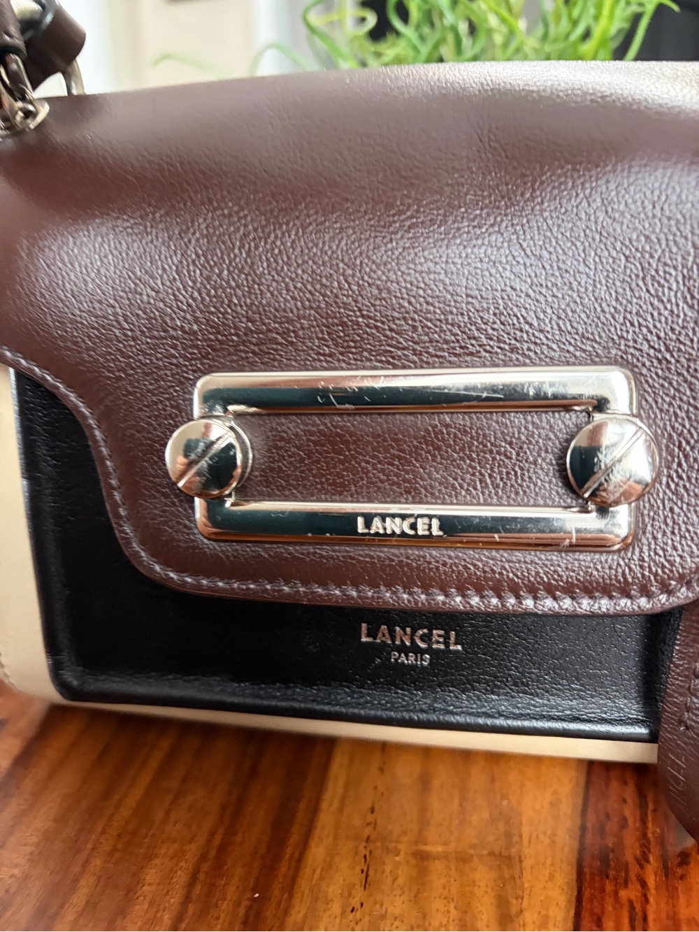 Lancel Paris Two-Tone Brown & Black Leather Shoulder Bag 🇫🇷